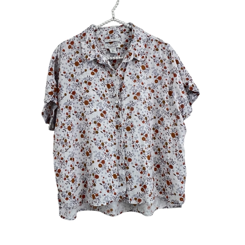 Rachel Zoe Linen Button Down Collared Floral Oversized Blouse Women’s Size Small